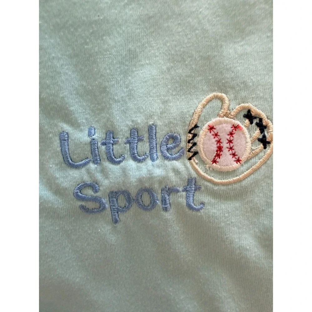 Embroidered 'Little Sport' Handmade Baseball Burp Cloth | Blue Crochet Edge Baby